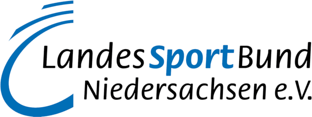 Logo des LandesSportBund Niedersachsen e.V. in Blau und Schwarz mit stilisierten Linien.