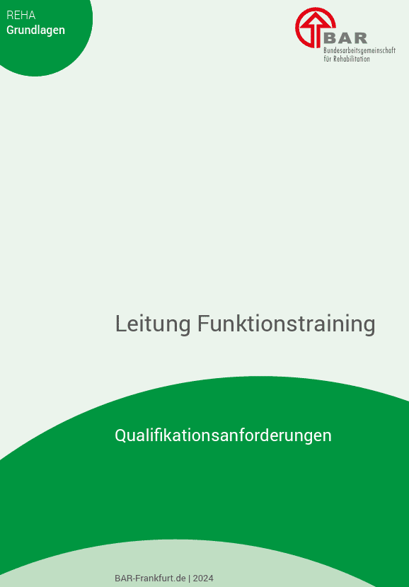 Cover eines Dokuments zu Qualifikationsanforderungen f&uuml;r Leitung Funktionstraining, mit gr&uuml;nem und wei&szlig;em Design.