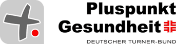 Logo des Pluspunkt Gesundheit des Deutschen Turner-Bunds in grau, schwarz und rot, mit einem stilisierten Pluszeichen.