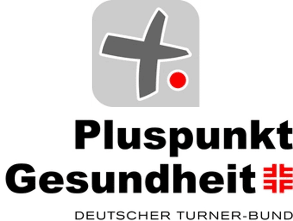 Logo des Pluspunkt Gesundheit des Deutschen Turner-Bundes, mit einem grafischen Symbol und dem Schriftzug in schwarz.