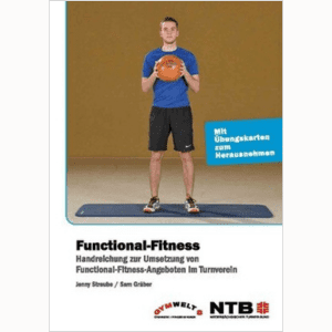 Cover eines Buches über Functional Fitness mit einem Sportler, der einen Medizinball hält, auf einer Matte stehend.