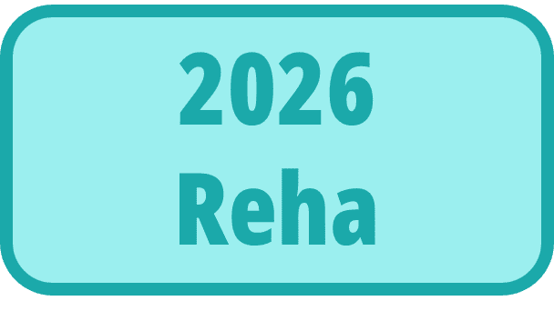 T&uuml;rkise Banner mit der Aufschrift &bdquo;2026 Reha&ldquo; in gro&szlig;en, kr&auml;ftigen Buchstaben.