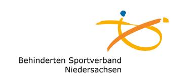 Logo des Behinderten Sportverbands Niedersachsen mit stilisierten grafischen Elementen in orange und blau.